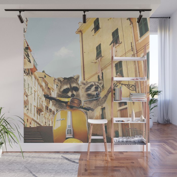 Raccoons on the road trip Wall Mural
