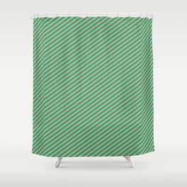 [ Thumbnail: Dark Salmon, Dim Gray, and Green Colored Lined/Striped Pattern Shower Curtain ]