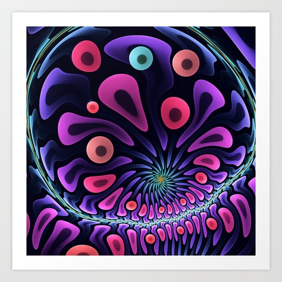 Color splashes in motion, fractal abstract Art Print