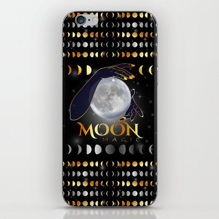 Moon phases mystical womans hands on full moon iPhone Skin
