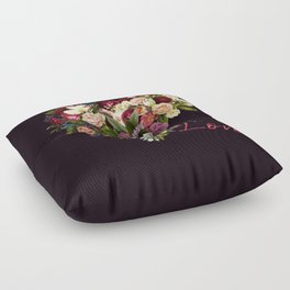 Moody romantic red love script flowers heart shape on dark purple indigo Floor Pillow