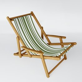 [ Thumbnail: Dark Olive Green & White Colored Stripes Pattern Sling Chair ]