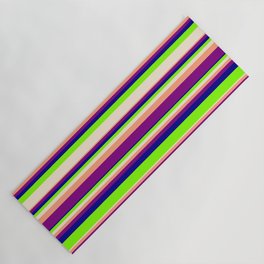 [ Thumbnail: Vibrant Chartreuse, Beige, Light Salmon, Purple & Dark Blue Colored Lines/Stripes Pattern Yoga Mat ]