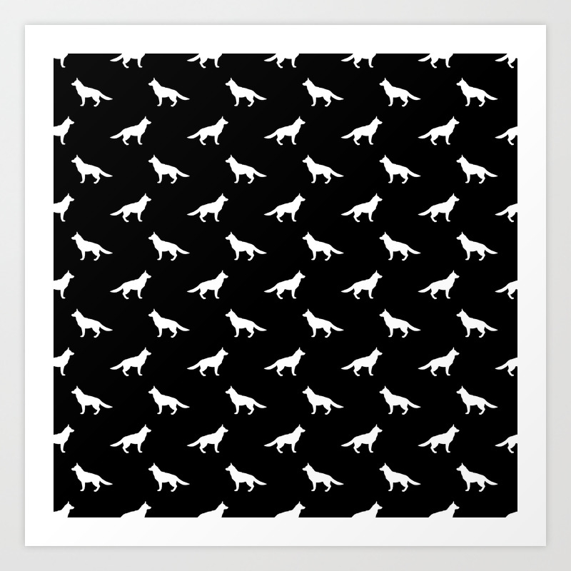 German Shepherd Silhouette Black And White Minimal Dog Breed Pattern Dogs Dog Art Art Print By Petsilhouettes Society6
