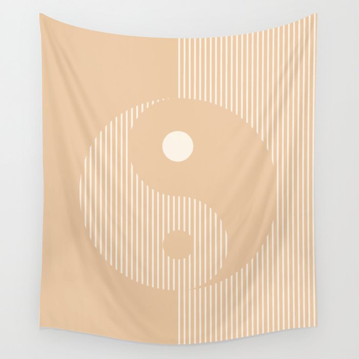 Geometric Lines Ying and Yang III in Beige Shades Wall Tapestry