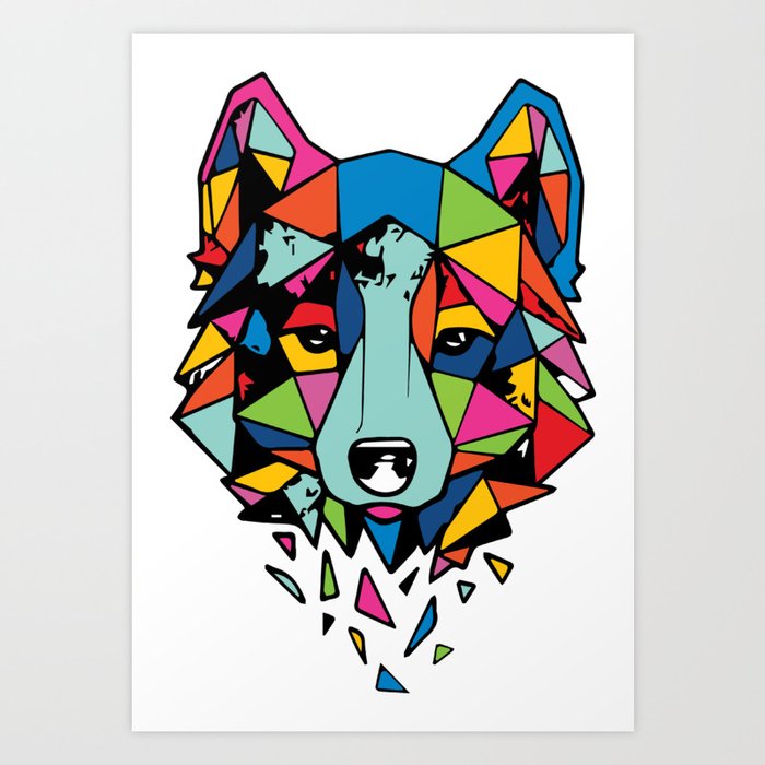 Minimal Geometric Wolf Art Print