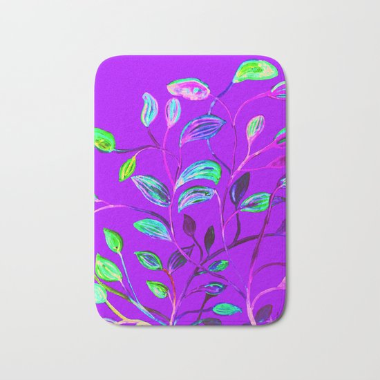 Neon Purple Pop Leaves Bath Mat