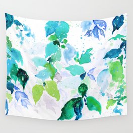 Blue and Green Leafs - Watercolor Wall Tapestry