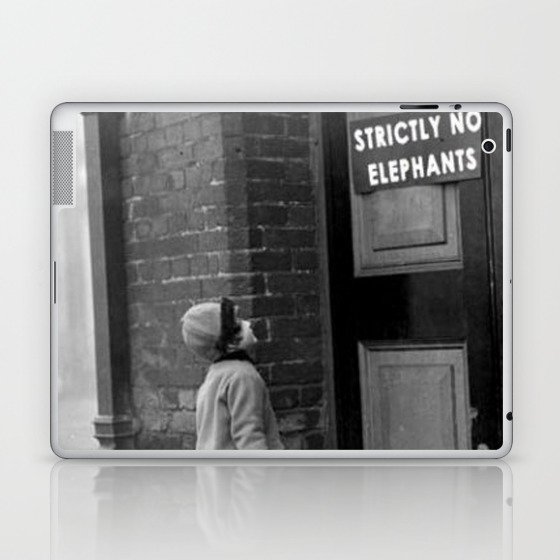 'Strictly No Elephants' vintage humorous child verses the world black and white photograph / black and white photography Laptop & iPad Skin