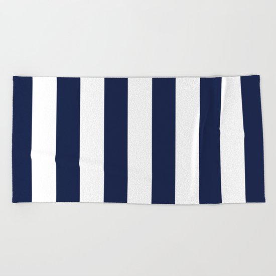 Simply Vertical Stripes in Nautical Navy Blue Beach Towel