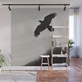 Raven Corvid Bird Northwest Mist Fog Forest Beach Landscape Oregon Wall Mural