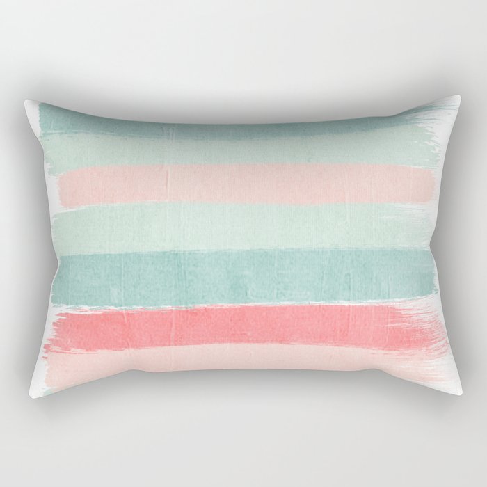 Stripes painted coral minimal mint teal bright southern charleston decor colors Rectangular Pillow