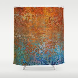 Vintage Rust, Terracotta and Blue Shower Curtain | Graphicdesign, Colorful, Nature, Aesthetic, Vintage, Metal, Rusty, Minimal, Rust, Retro 