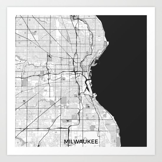 Milwaukee Map Gray Art Print