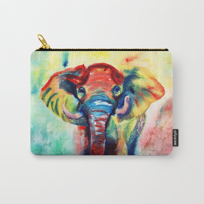 Colorful Watercolor Elephant Carry-All Pouch