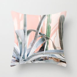 Travel photography print - Cactus - Pink wall  Throw Pillow