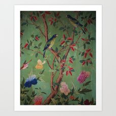 A Teal of Two Birds Chinoiserie Art Print by The Chinoiserie