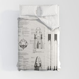 NASA SpaceX Crew Dragon Spacecraft & Falcon 9 Rocket Blueprint in High Resolution (white) Comforter