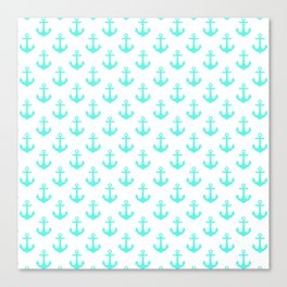 Anchors (Turquoise & White Pattern) Canvas Print