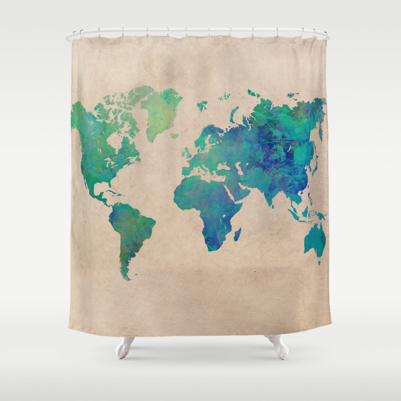 World Map 95 Green Worldmap Map Shower Curtain By Jbjart Society6