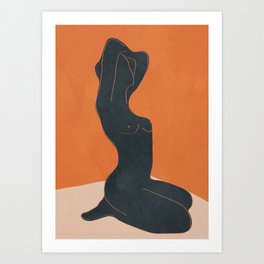 Abstract Nude IV Art Print | Figure, Minimal, Nude, Naked, Female, Illustration, Orange, Home, Drawing, Body 