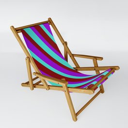 [ Thumbnail: Dark Violet, Turquoise & Maroon Colored Lines/Stripes Pattern Sling Chair ]