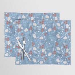 Christmas Xmas Blue Flower Pattern Placemat