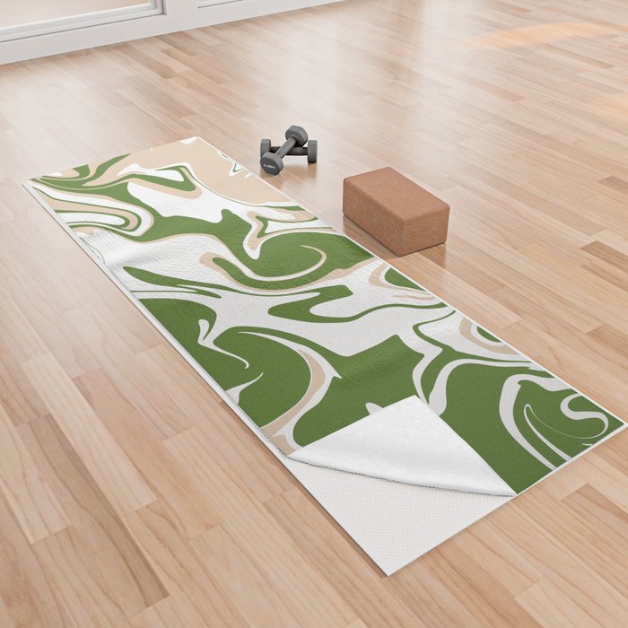 Spill - White, Sand and Palm Green Yoga Towel