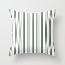 Forest Green and White Vertical Vintage American Country Cabin Ticking Stripe Throw Pillow
