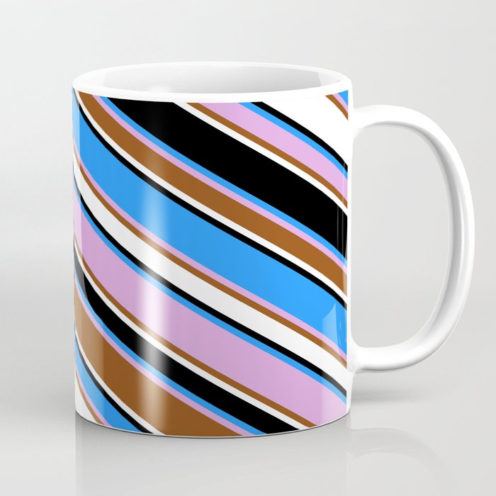 Blue, Plum, Brown, White & Black Colored Lined/Striped Pattern Coffee Mug