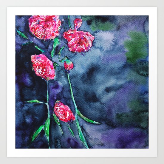 Flowers of the night || watercolor Art Print
