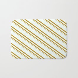 [ Thumbnail: Mint Cream and Dark Goldenrod Colored Stripes Pattern Bath Mat ]