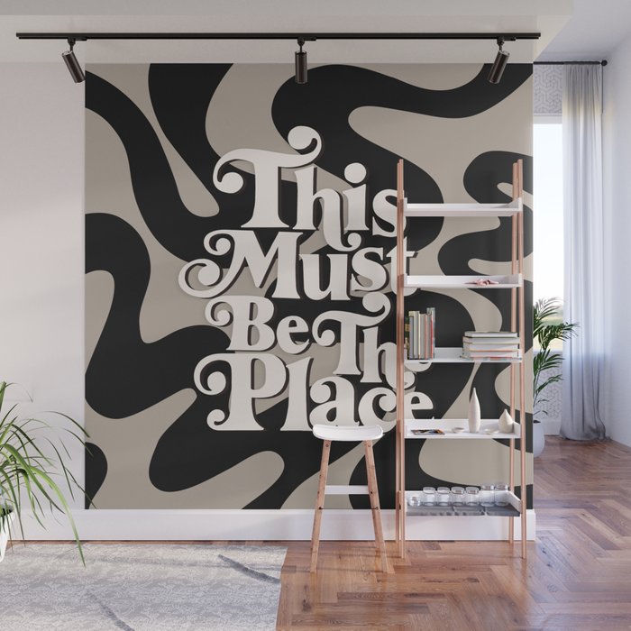 This Must Be The Place - 70s, Vintage, Retro, Abstract Pattern (Black & Beige) Wall Mural