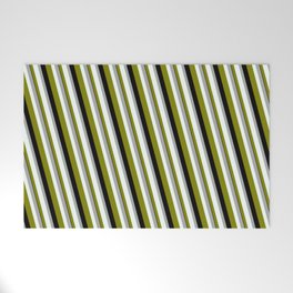 [ Thumbnail: Dark Gray, Mint Cream, Green & Black Colored Stripes/Lines Pattern Welcome Mat ]