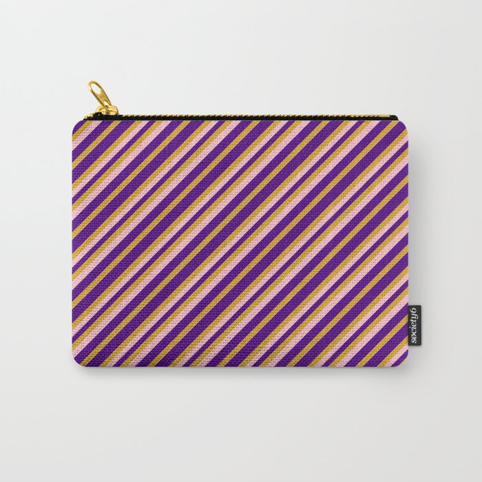 Indigo, Goldenrod & Pink Colored Pattern of Stripes Carry-All Pouch