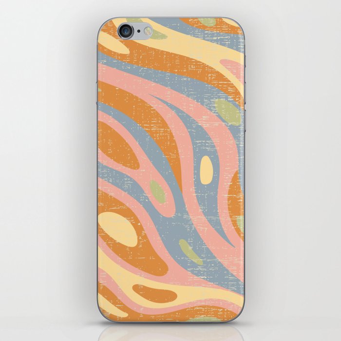 Groovy Retro Abstract Wavy Lines in Distressed Vintage Colorful Pastels iPhone Skin