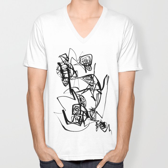 Flower Abstract Art Prints Black And White Art Unisex V Neck