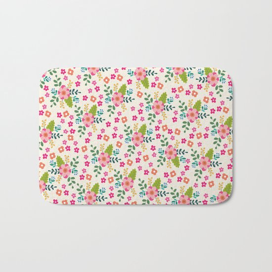 Pink Fuchsia Spring Flower Pattern Bath Mat