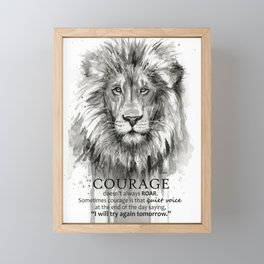 Lion Courage Motivational Quote Watercolor Painting Framed Mini Art Print