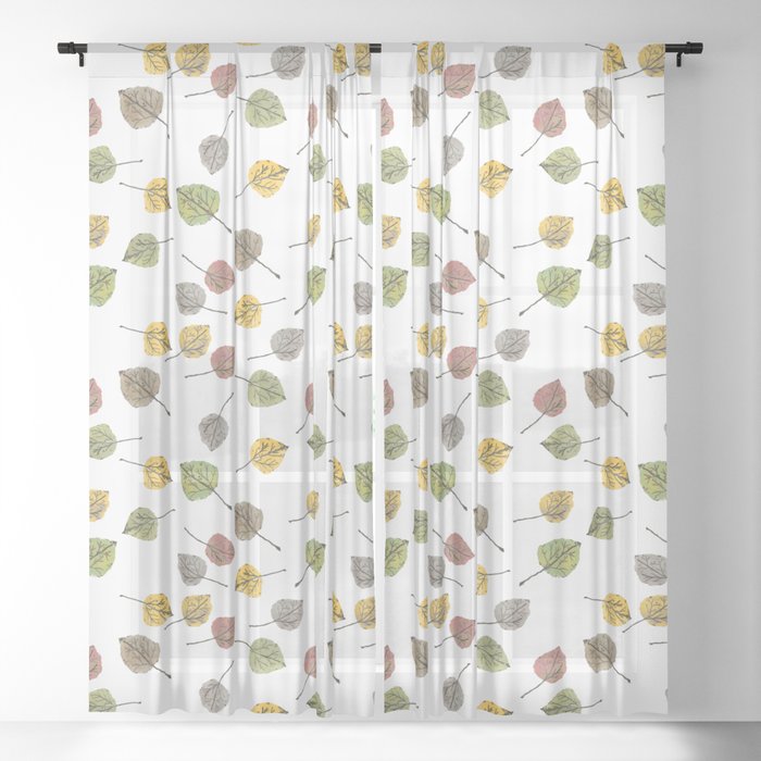 Colorado Aspen Tree Leaves Hand-painted Watercolors in Golden Autumn Shades on Clear Sheer Curtain