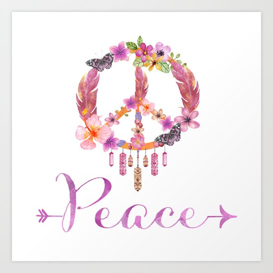 Peace Symbol Flower Power 70s Art Art Print