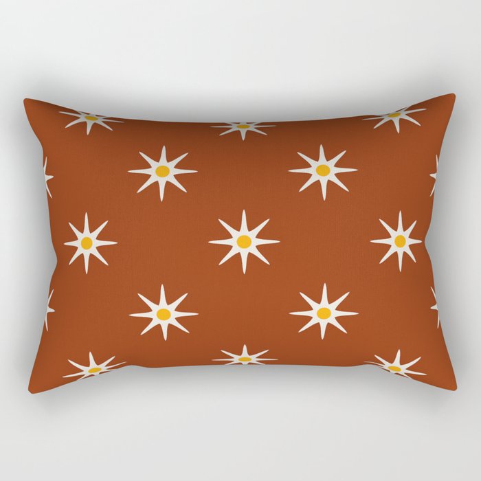 Atomic mid century retro star flower pattern in burnt orange background Rectangular Pillow
