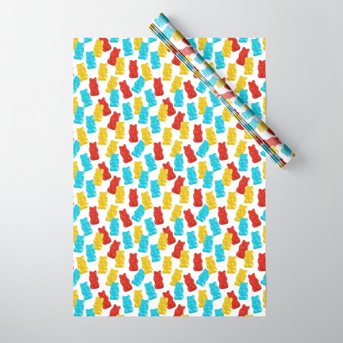 Red, Yellow and Blue Gummy Bear Candy Wrapping Paper