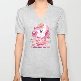 Catherine Name Unicorn, Birthday Gift for Unicorn Princess V Neck T Shirt