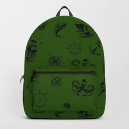 Green And Blue Silhouettes Of Vintage Nautical Pattern Backpack