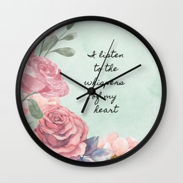 Sea Green and Pink Roses I Listen to the Whispers Embodiment Affirmation Wall Clock