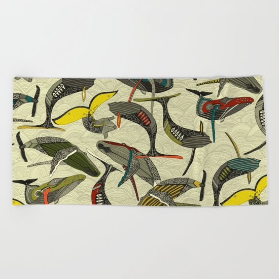 whales and waves bold Beach Towel