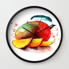 Watercolor Mango Food Art Wall Clock | Kitchenart, Colourful, Colorful, Watercolor, Tropical, Exoticart, Watercolormango, Foodartprint, Painting, Art 