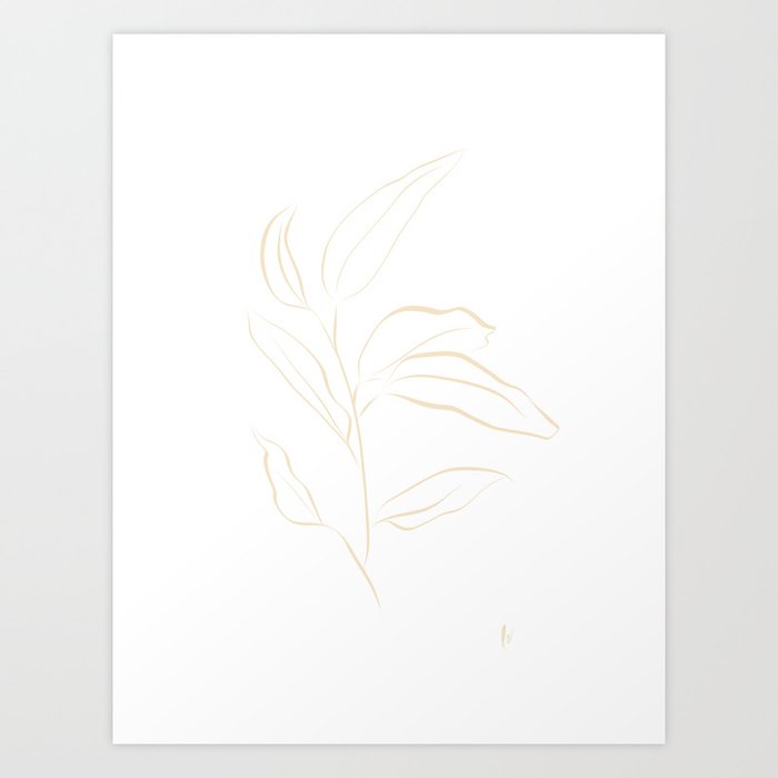 Leaf Stem: Botanical Print (Sand and White) Art Print