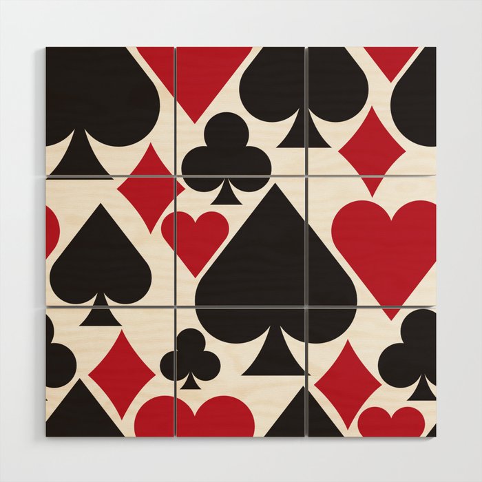 52 Deck Of Cards Pattern Clubs, Diamonds, Hearts and Spades Wood Wall Art